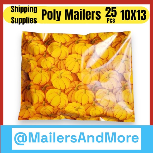 25 10X13 Poly Mailers Pumpkin, Shipping Envelopes Bags PRICE IS FIRM Fall - Picture 3 of 10